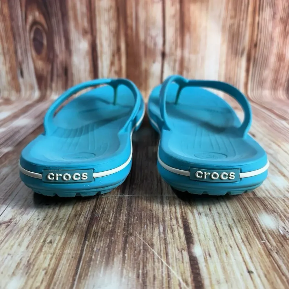 Crocs CROCBAND FLIP Flops Mens Size 12 Teal Blue Thong Sandals Open Toe Shoes